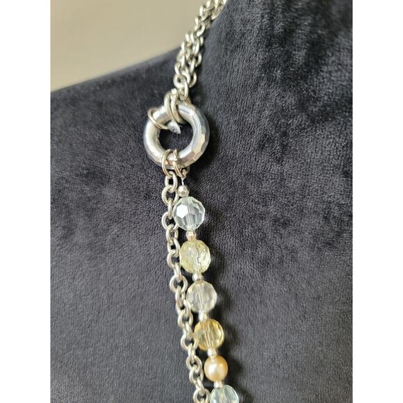 NY Two-Tone Silver and Yellow Crystal Bead Necklace with Chunky Chain - Picture 4 of 6